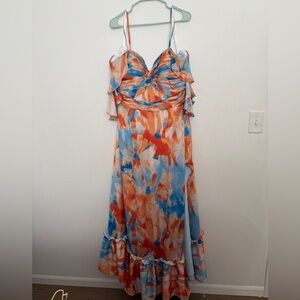 Azazie Blue and Orange Maxi Dress